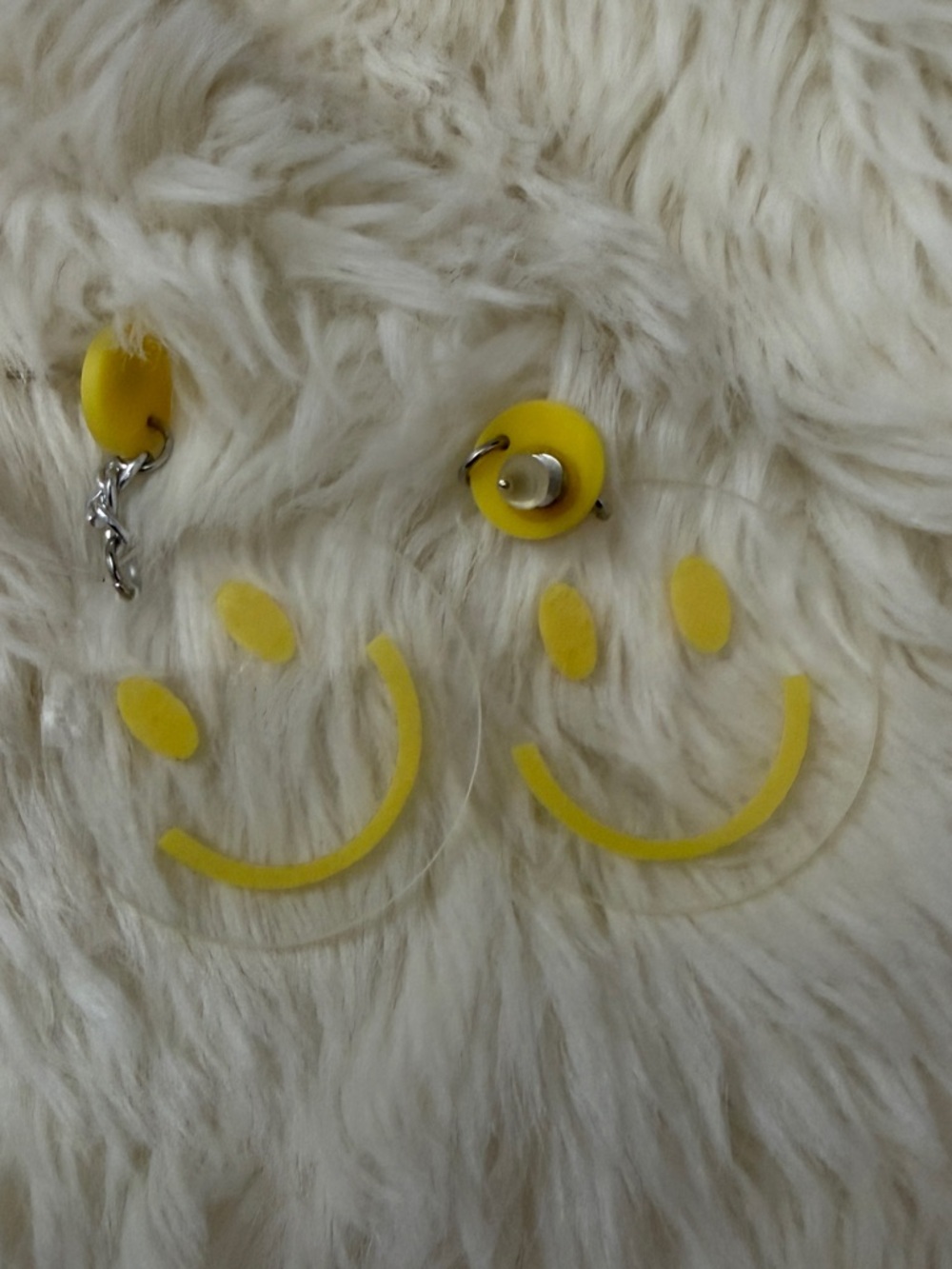 Clear Acrylic Smiley Face Dangle Earrings In Yellow